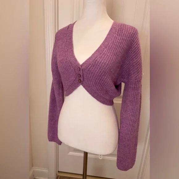 NWOT Cardigan: For Love & Lemons Emery Lavender Purple Cozy CropCardigan (L) - Picture 4 of 5